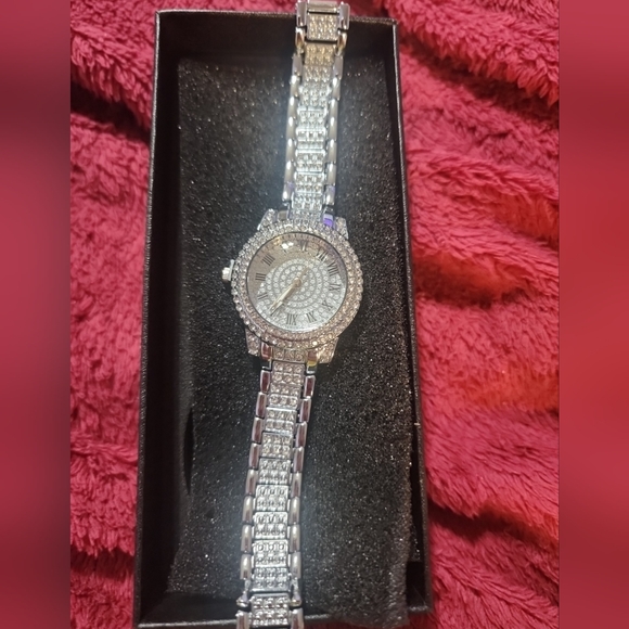 Iced Out Silver Tone Women's Watch - Picture 1 of 1